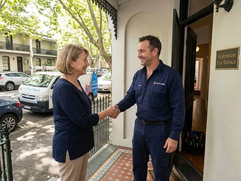 Mr Plumber team member with a happy customer