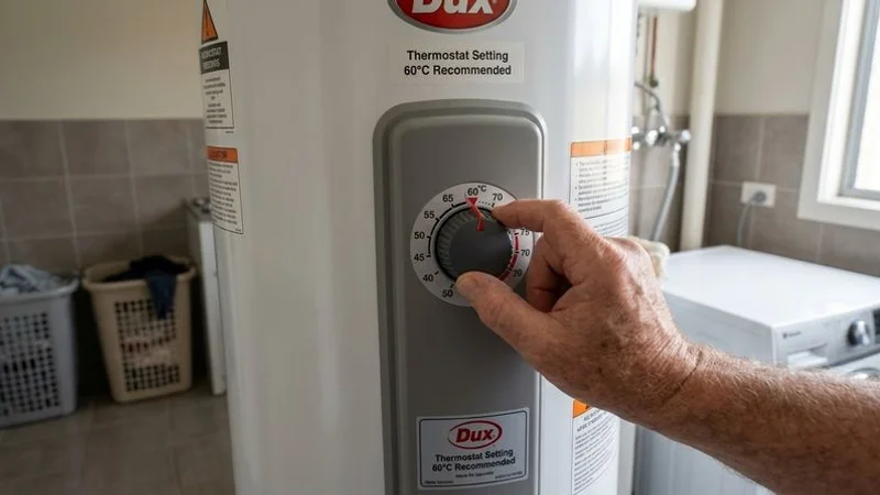 Hot water system thermostat being adjusted to the correct temperature