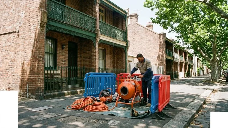 Pipe relining equipment set up outside an Eastern Suburbs terrace house